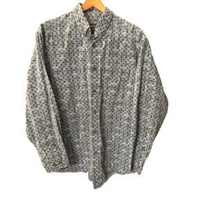 Men’s 2XL Woolrich All Over Fish Print Shirt Size Blue Button Down Long Sleeve